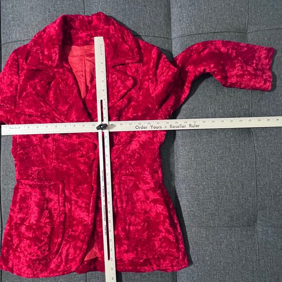 Vintage Crushed Velvet Blazer Women Small*‎ Red Whimsigoth Fairy Goth Steampunk - Picture 5 of 9